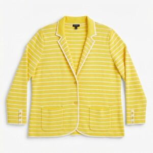 Talbots Woman 1X Blazer Sweater Jacket Lemon Yellow White Striped Lined Knit Top